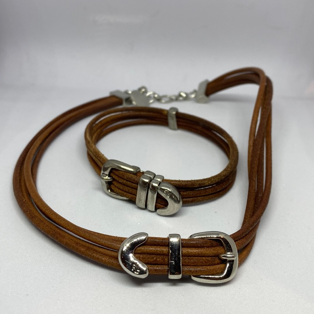 Ralph Lauren leather and stainless steel  necklace and bracelet set